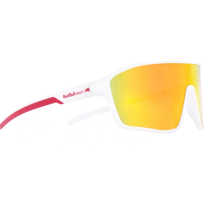 Red Bull Spect Daft zonnebril, wit met rood-oranje glazen.