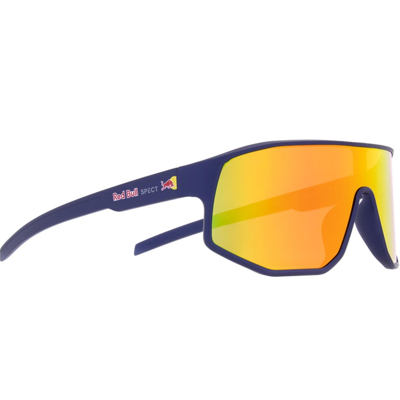 Red Bull Spect Dash zonnebril, blauw met oranje glazen.