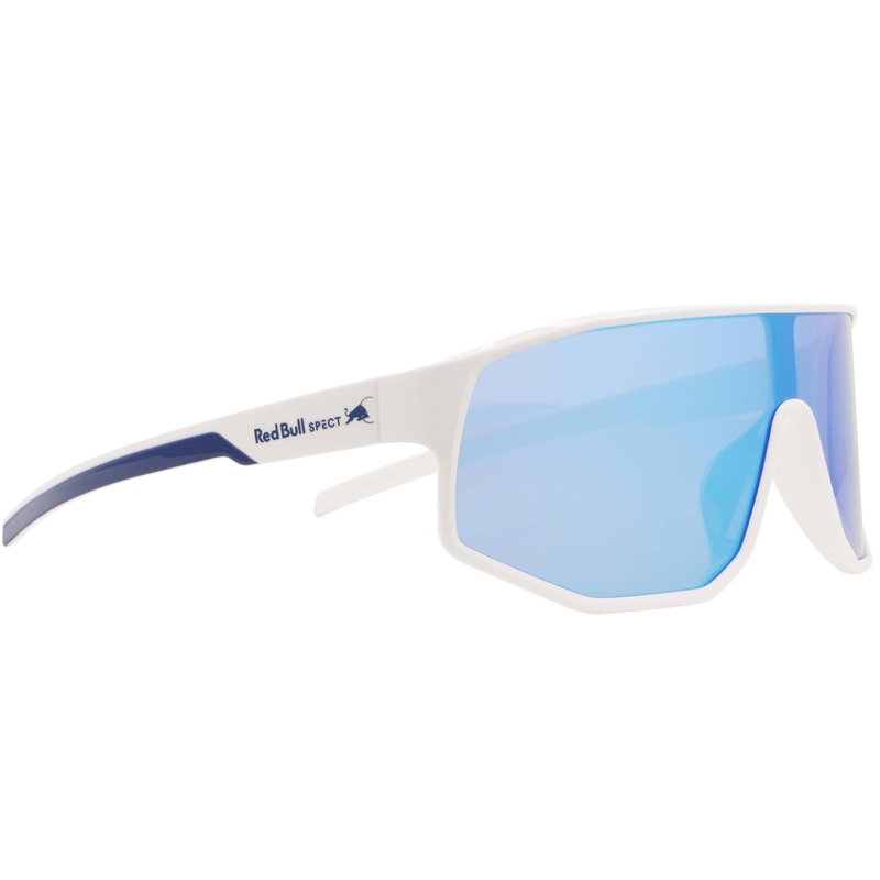 Red Bull Spect Dash zonnebril, wit met blauwe glazen.