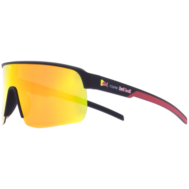 Red Bull Spect Dakota zonnebril, zwart met oranje lens.