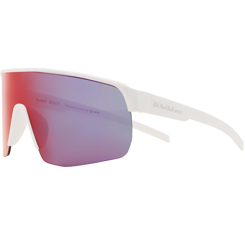 Red Bull Spect Dakota zonnebril, wit met blauw-rode glazen.