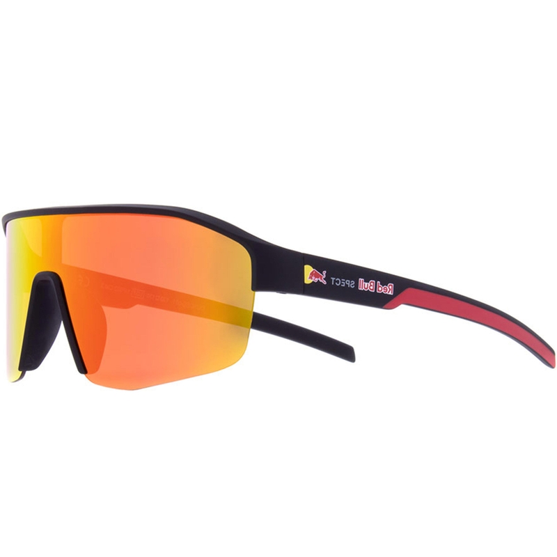 Red Bull Spect Dundee zonnebril, zwart met oranje lens.