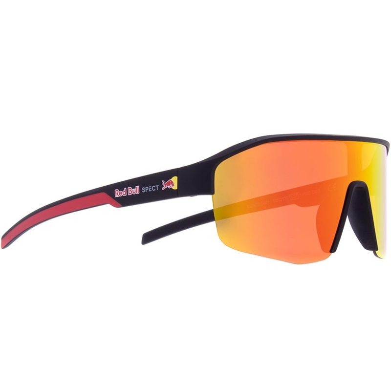 Red Bull Spect Dundee zonnebril, zwart met oranje lens.