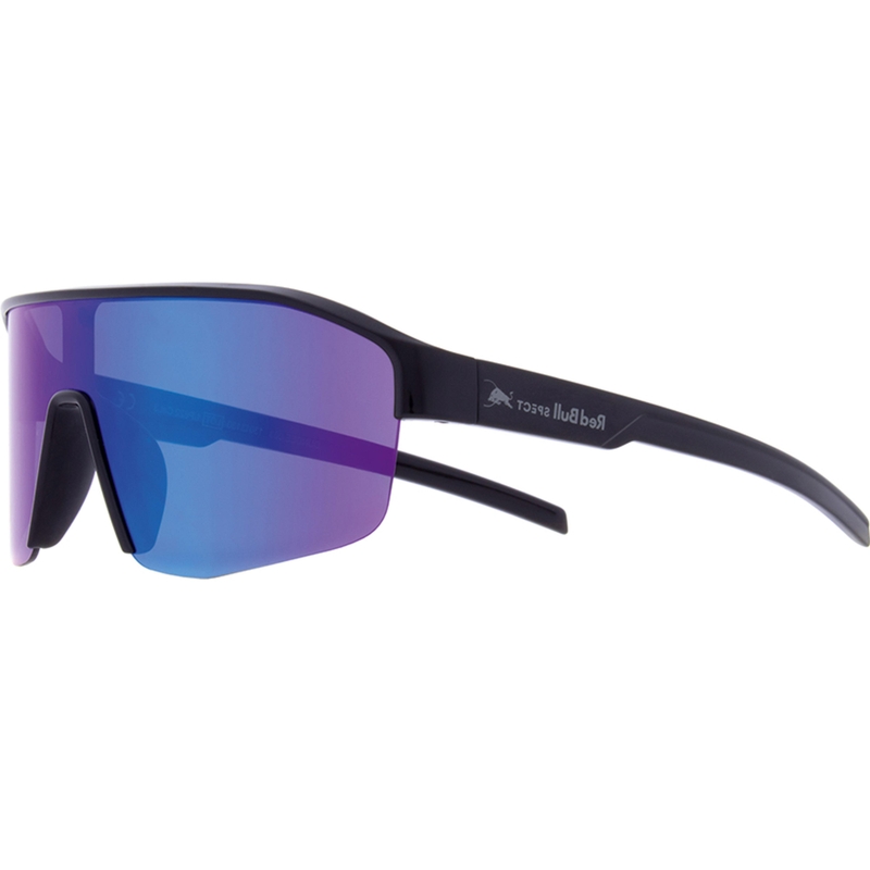 Red Bull Spect Dundee zonnebril, zwart met paarsblauwe glazen.