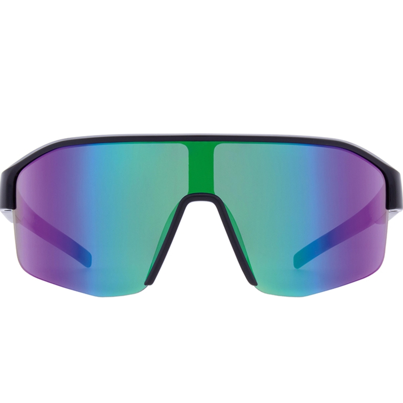 Red Bull Spect Dundee zonnebril, zwart met paarsblauwe glazen.