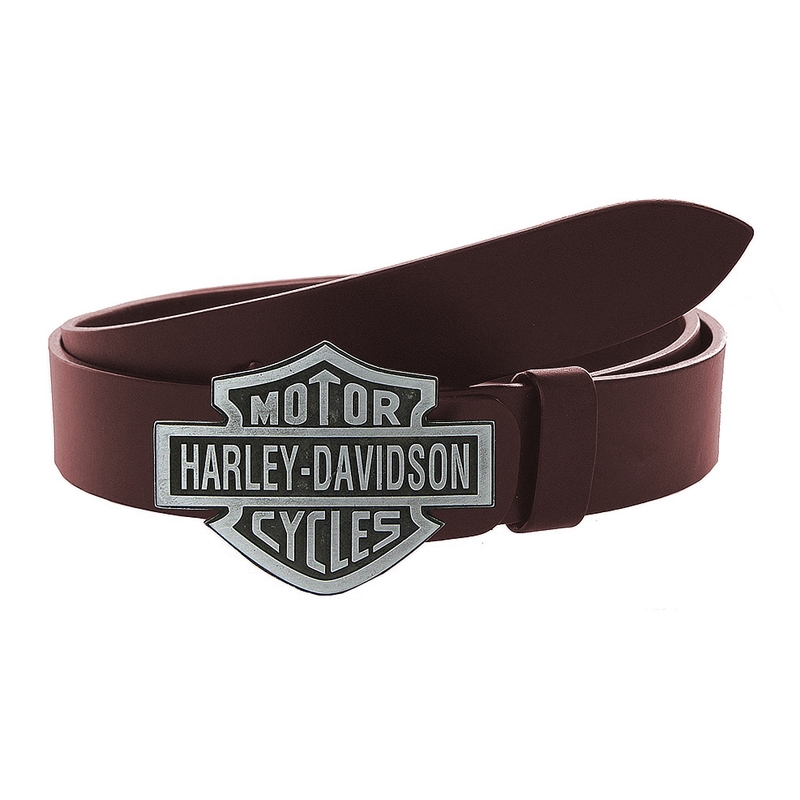 Leren moto riem met bruine Harley-Davidson gesp