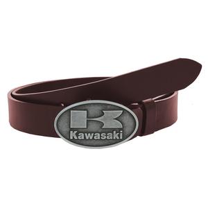 Leren moto riem met Kawasaki gesp bruin