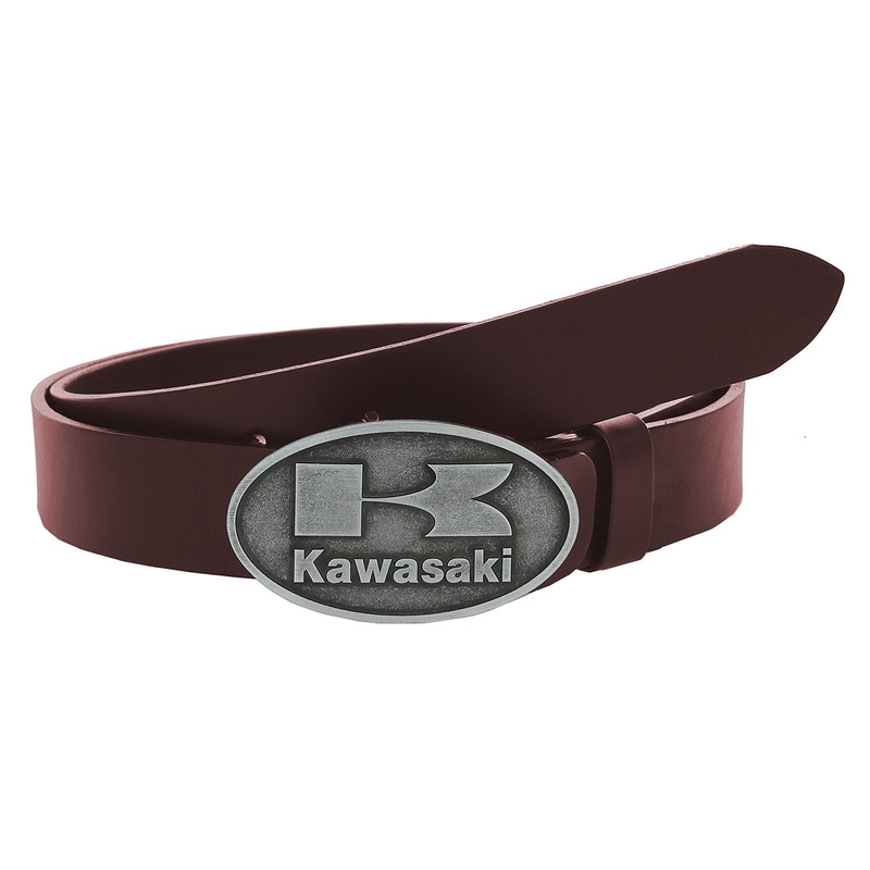 Leren moto riem met Kawasaki gesp bruin