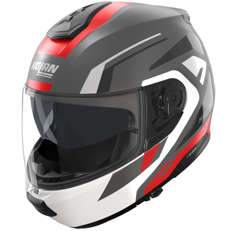 Opklapbare motorhelm Nolan N100-6 Cinetico N-COM 361 matgrijs-wit-rood