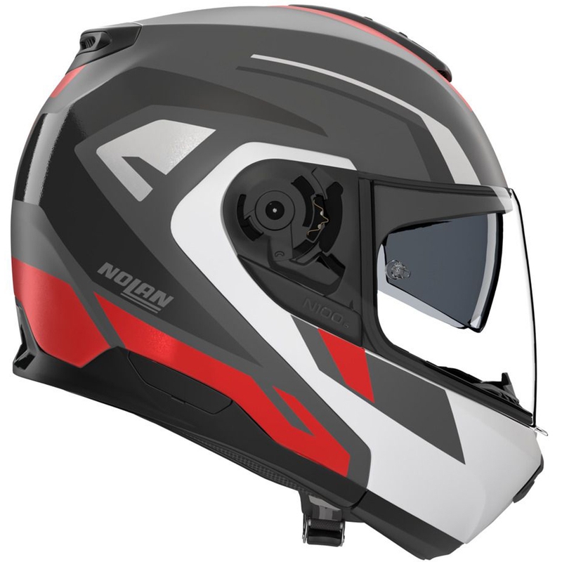 Opklapbare motorhelm Nolan N100-6 Cinetico N-COM 361 matgrijs-wit-rood