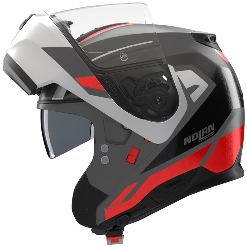 Opklapbare motorhelm Nolan N100-6 Cinetico N-COM 361 matgrijs-wit-rood
