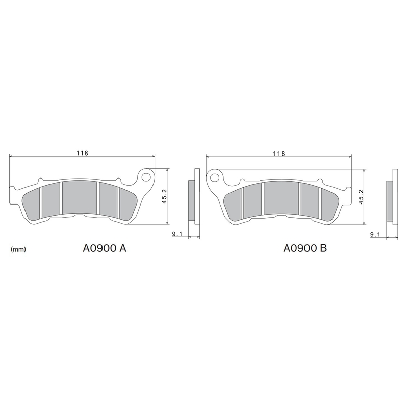 Remblokken NISSIN semi-metallische samenstelling 118x45,2x9,1 mm 2 stuks
