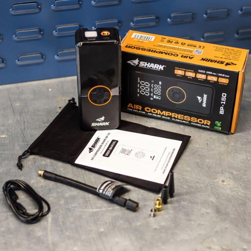 Accucompressor met powerbank SHARK BP-150 zwart