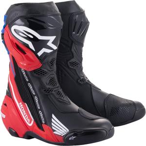 Alpinestars Supertech R Honda motorlaarzen zwart-rood fluo-blauw-wit