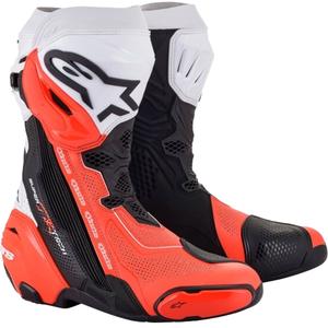 Alpinestars Supertech R Geventileerde Zwart-Wit-Fluor Rode Motorfietslaarzen