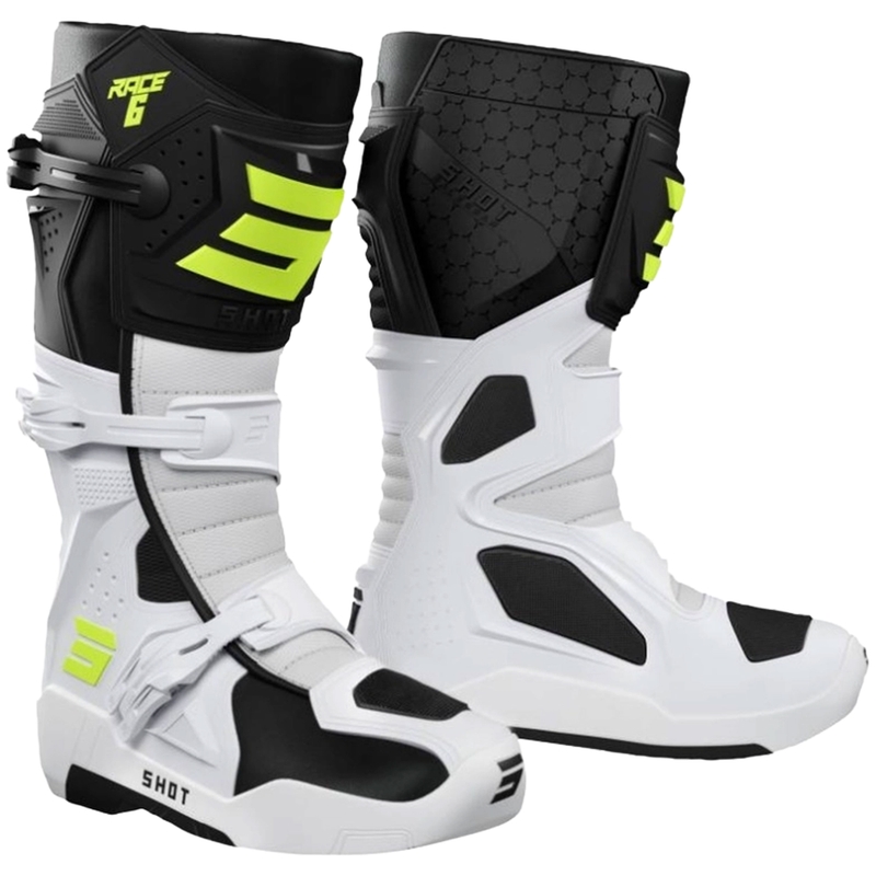 Shot Race 6 motorcrosslaarzen zwart-wit-fluor geel