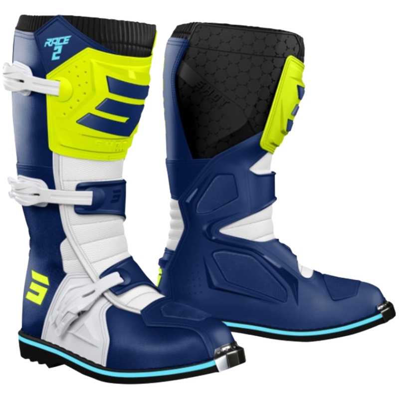 Shot Race 2 motorcrosslaarzen blauw-wit-fluo geel