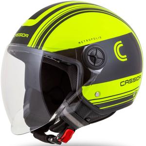 Cassida Handy Metropolis Safety fluorgeel-zwart-reflecterend grijs open motorhelm