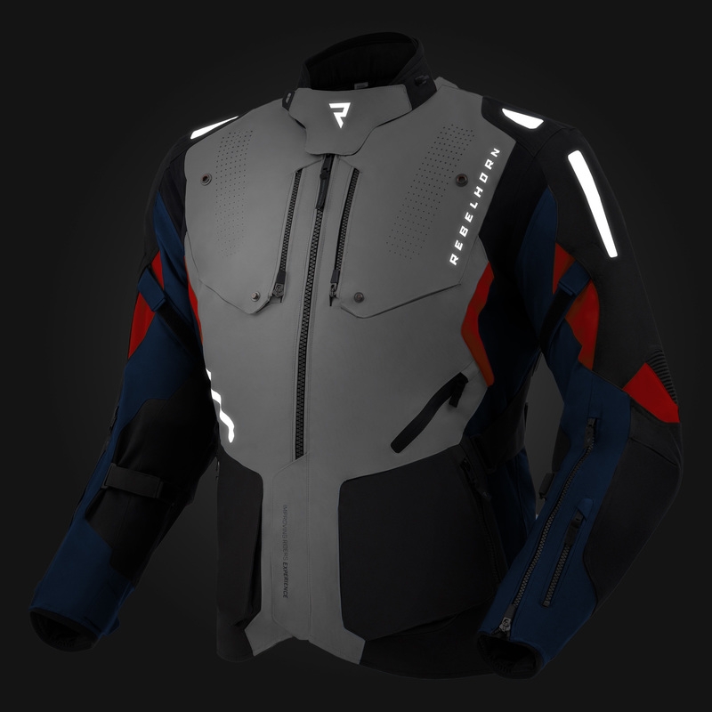 Rebelhorn Hiker IV motorjas lichtgrijs-blauw-rood