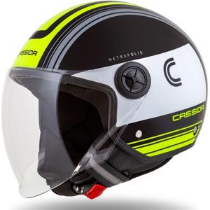 Cassida Handy Metropolis Zwart-Wit-Fluo Geel-Grijs Open Motorhelm
