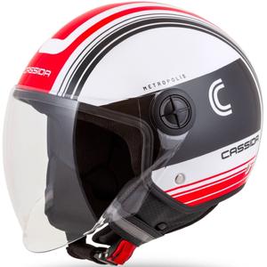 Cassida Handy Metropolis open face motorhelm zwart-wit-rood
