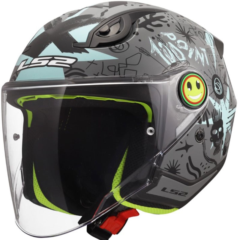 Kindermotorhelm met open gezicht LS2 OF622 Funny II Scribble glanzend grijsblauw