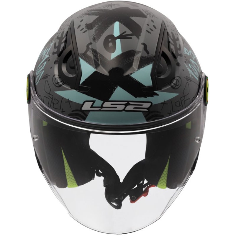 Kindermotorhelm met open gezicht LS2 OF622 Funny II Scribble glanzend grijsblauw