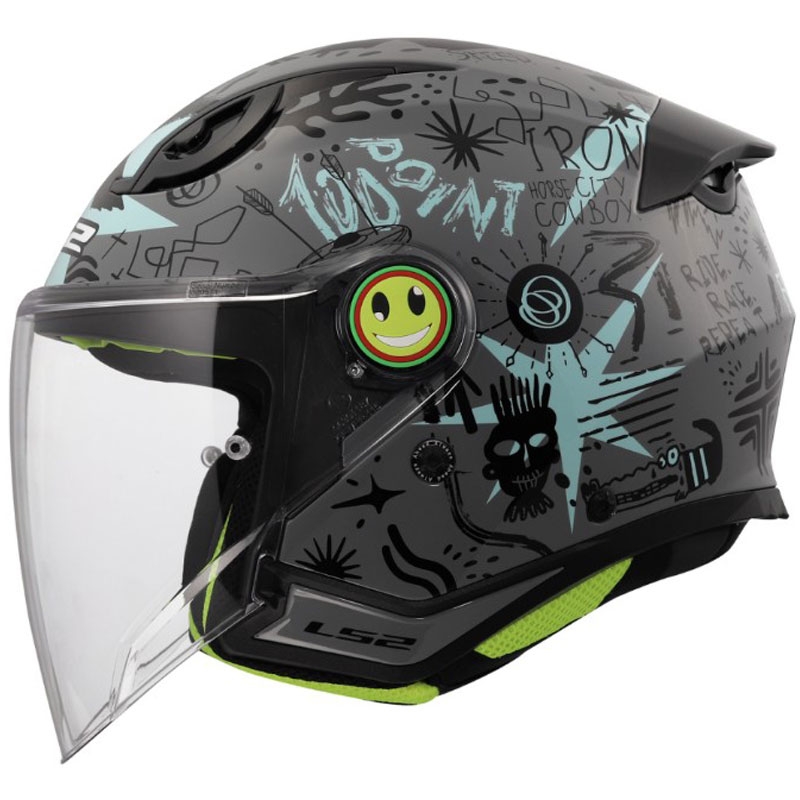Kindermotorhelm met open gezicht LS2 OF622 Funny II Scribble glanzend grijsblauw