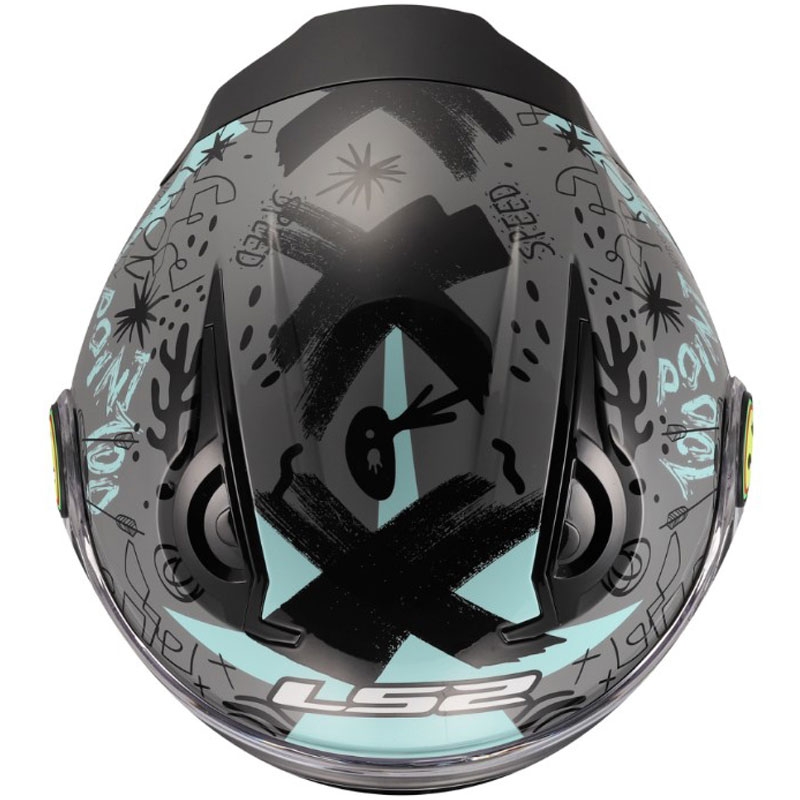Kindermotorhelm met open gezicht LS2 OF622 Funny II Scribble glanzend grijsblauw