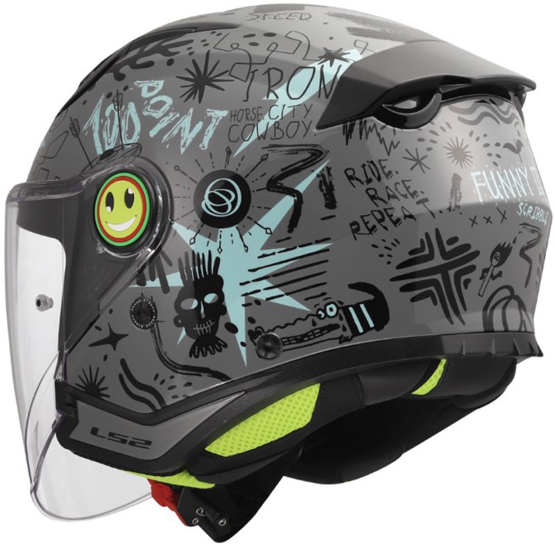 Kindermotorhelm met open gezicht LS2 OF622 Funny II Scribble glanzend grijsblauw