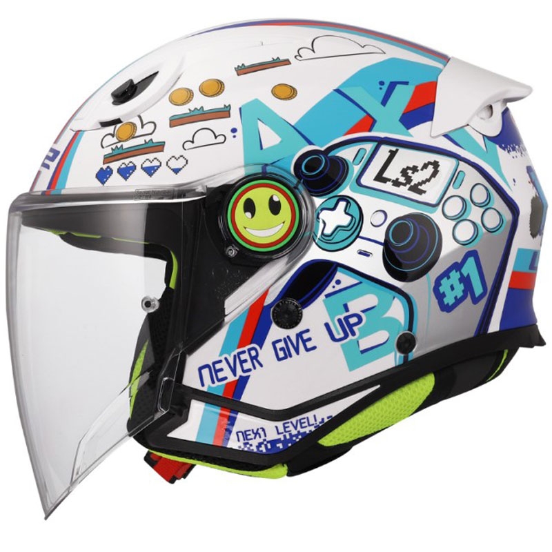 Kindermotorhelm met open gezicht LS2 OF622 Funny II Next Level glanzend wit