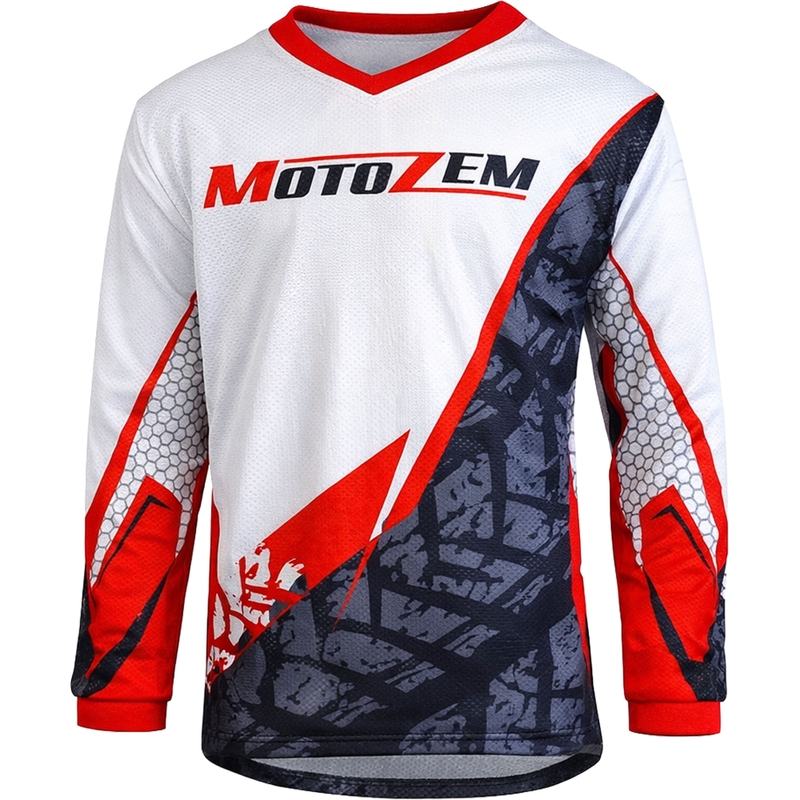 Motocrossshirt voor kinderen van MotoZem Ground MX, wit-zwart-rood