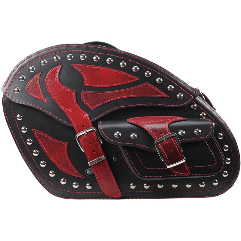 Leren motorzadeltassen met klinknagels RSA S261B zwart-rood