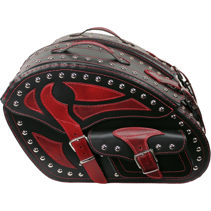 Leren motorzadeltassen met klinknagels RSA S261B zwart-rood
