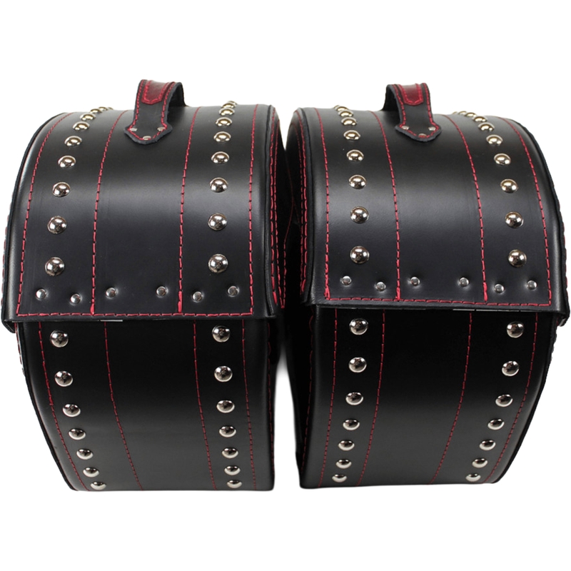 Leren motorzadeltassen met klinknagels RSA S261B zwart-rood