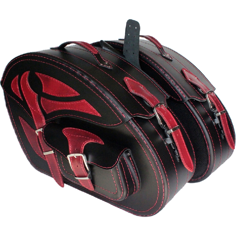 Leren motortassen RSA S261A zwart-rood