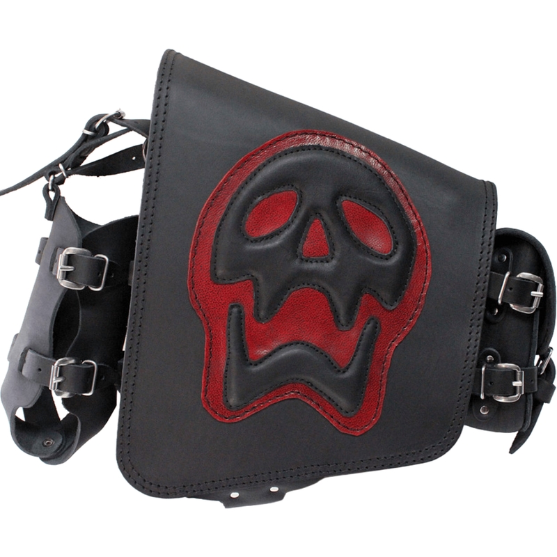 Leren motortas RSA S493 Skull HD Softail zwart-rood