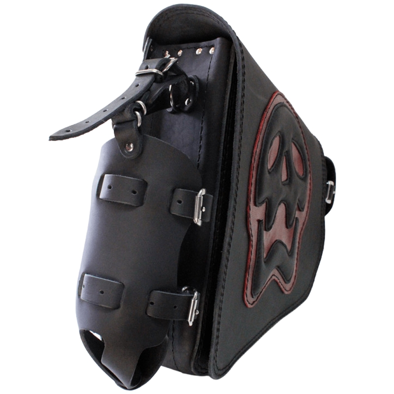 Leren motortas RSA S493 Skull HD Softail zwart-rood
