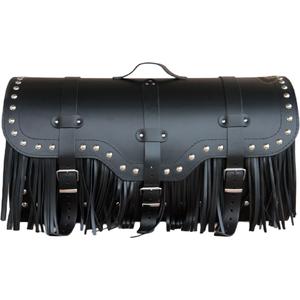 Leren motorkoffer met slot, klinknagels en franjes RSA K165 zwart