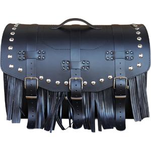 Leren motorkoffer met slot, klinknagels en franjes RSA K451 zwart