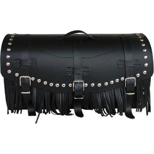 Leren motorkoffer met slot, klinknagels en franjes RSA K461 zwart