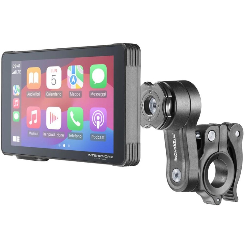 Interphone RideSync zwart, geschikt voor gebruik op de motorfiets met schermspiegeling en beschermend glas.