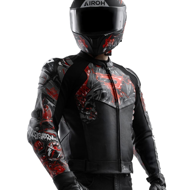 Rebelhorn Vandal 2 Cruze leren motorjas zwart-donkergrijs-rood