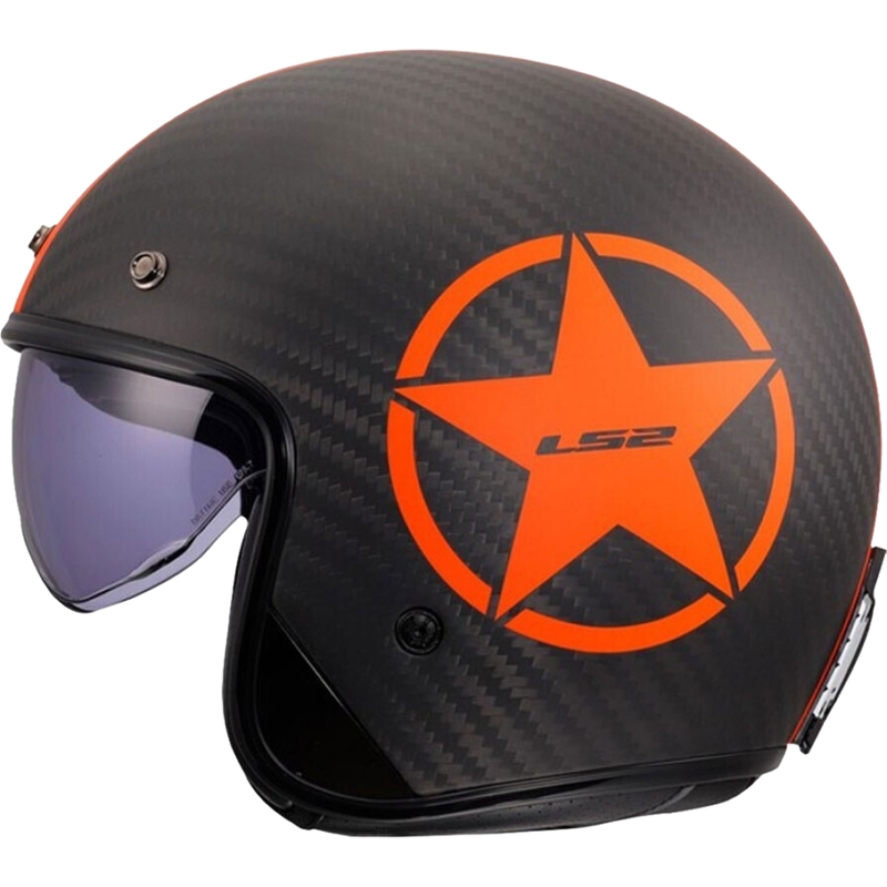 Open motorhelm LS2 OF601 Bob II Carbon Star mat oranje