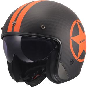 Open motorhelm LS2 OF601 Bob II Carbon Star mat oranje