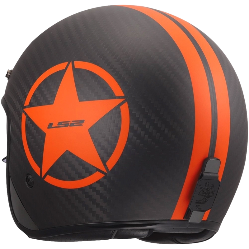 Open motorhelm LS2 OF601 Bob II Carbon Star mat oranje