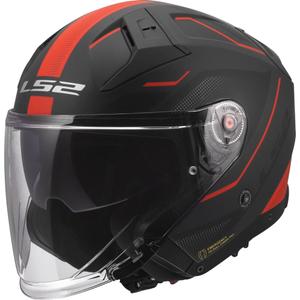 Open motorhelm LS2 OF603 Infinity II Veyron matzwart-grijs-rood