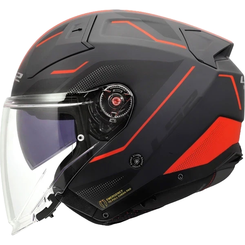 Open motorhelm LS2 OF603 Infinity II Veyron matzwart-grijs-rood