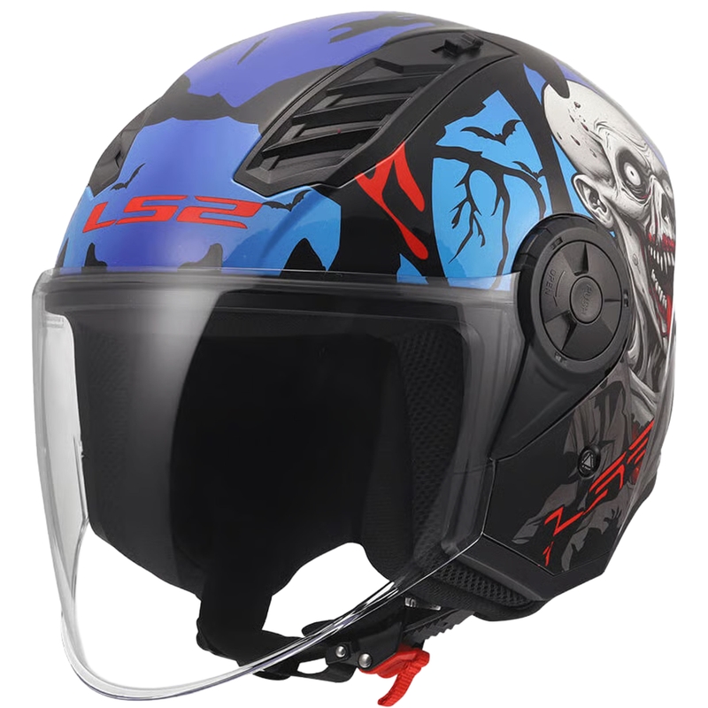 Open motorhelm LS2 OF616 Airflow II Zombie glanzend zwart-rood-blauw