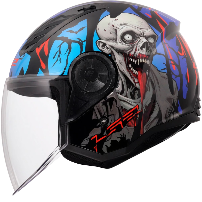 Open motorhelm LS2 OF616 Airflow II Zombie glanzend zwart-rood-blauw
